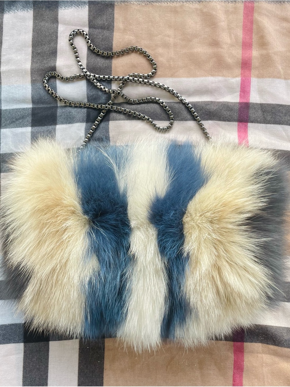 Luxury Real Fox Fur Crossbody  w/ Silver Box Chain (Artisan Crafted)